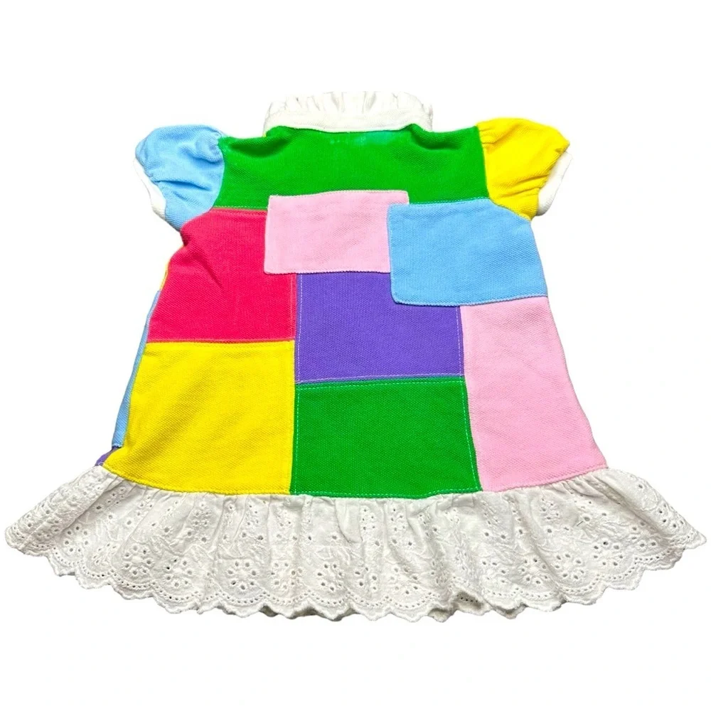 Ralph Lauren Patchwork Color Block Dress w/ Ruffle Lace Trim - Size 6M